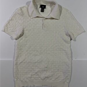 H&M Off-White Textured Knit Polo Shirt - Men's Short Sleeve